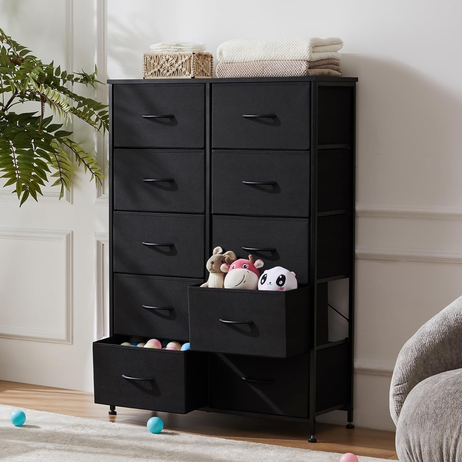 Gray Dresser With 10 Drawers And Durable Metal Frame