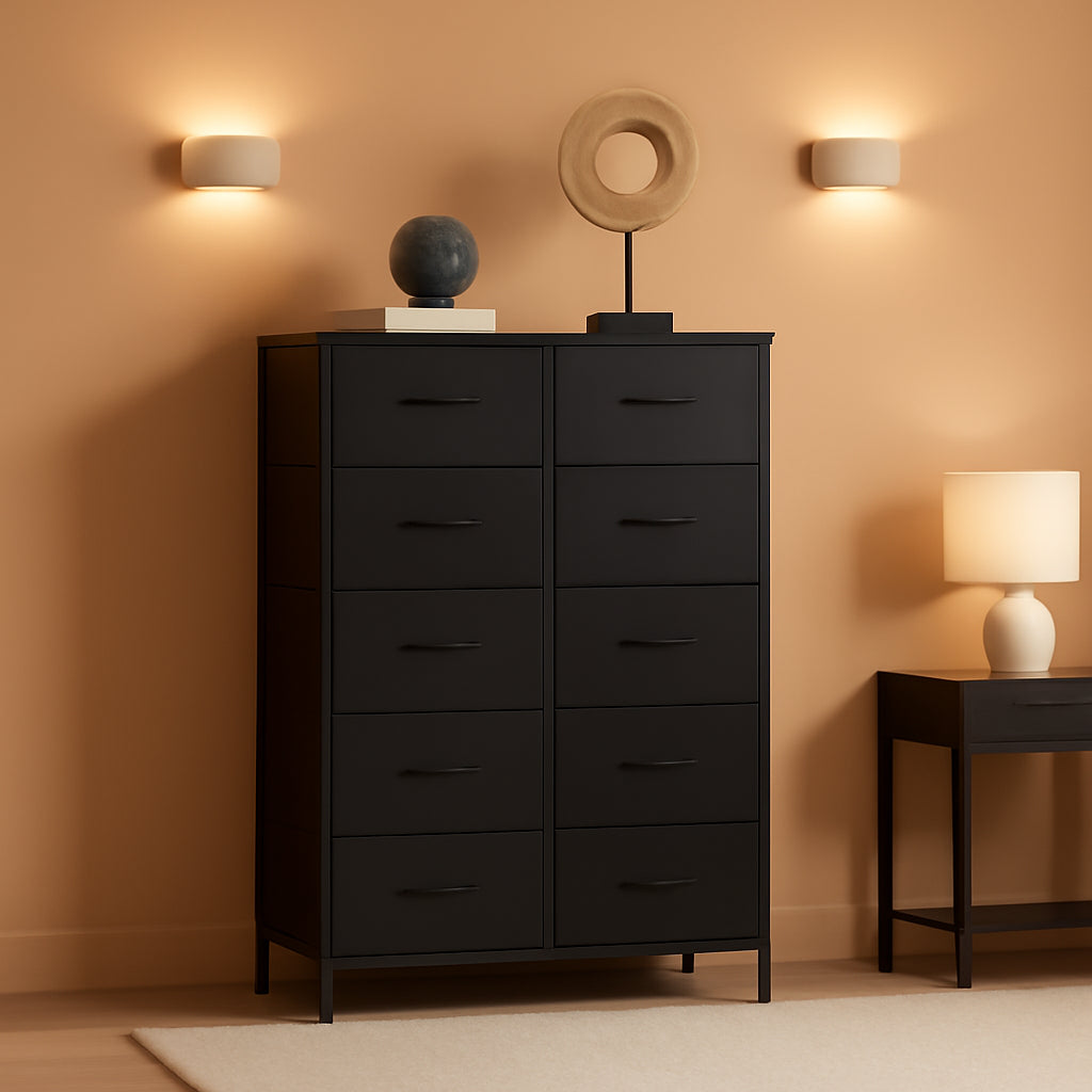 Gray Dresser With 10 Drawers And Durable Metal Frame