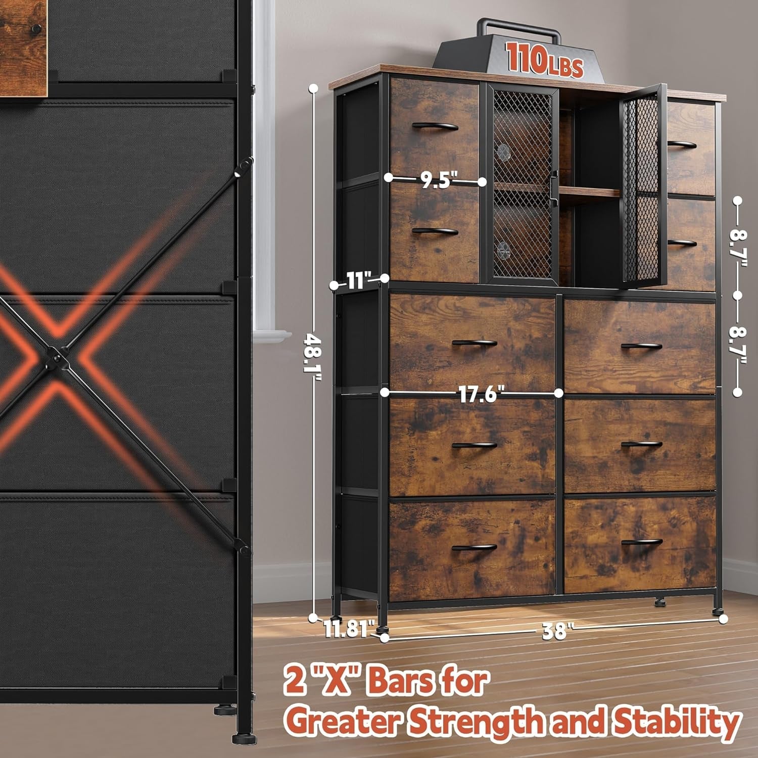 Gray Dresser With 10 Drawers For Ample Bedroom Storage