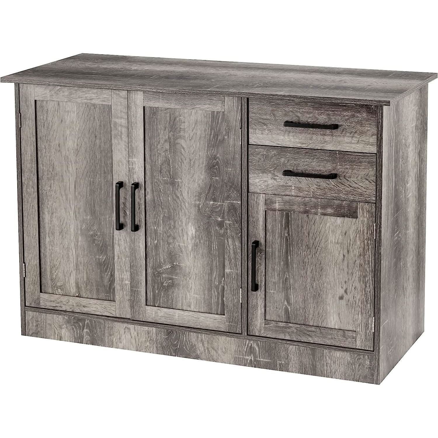 Gray Entryway Sideboard Cabinet With Drawers And Shelves