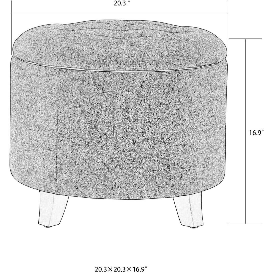 Gray Fabric Round Storage Ottoman With Button Tufting