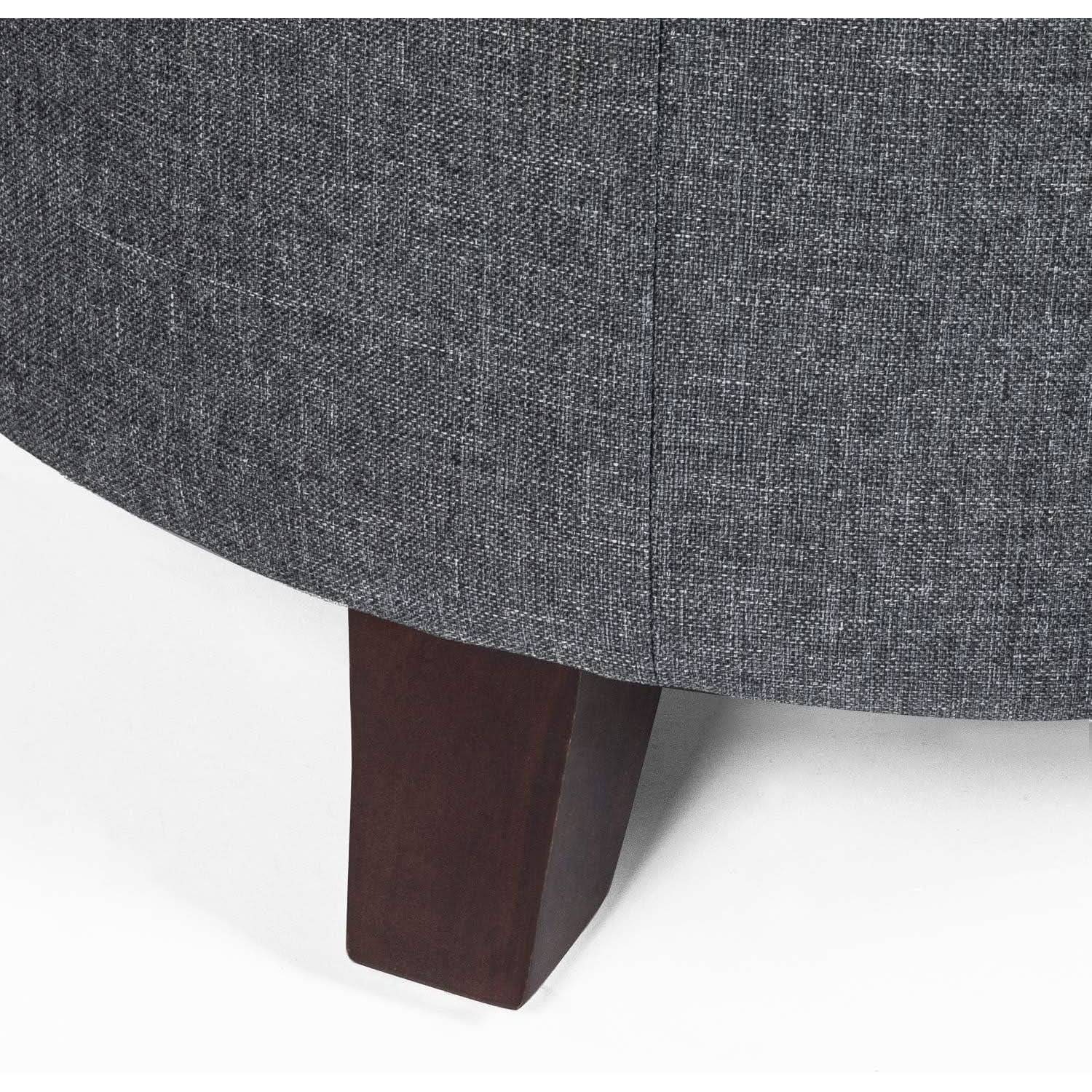 Gray Fabric Round Storage Ottoman With Button Tufting