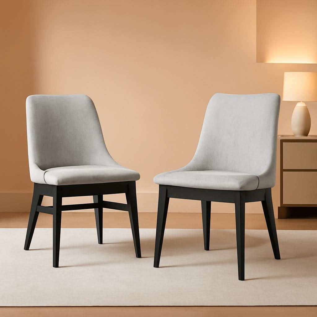 Gray Fabric Wood Dining Chairs Set Of 2 19-Inch Seat Height