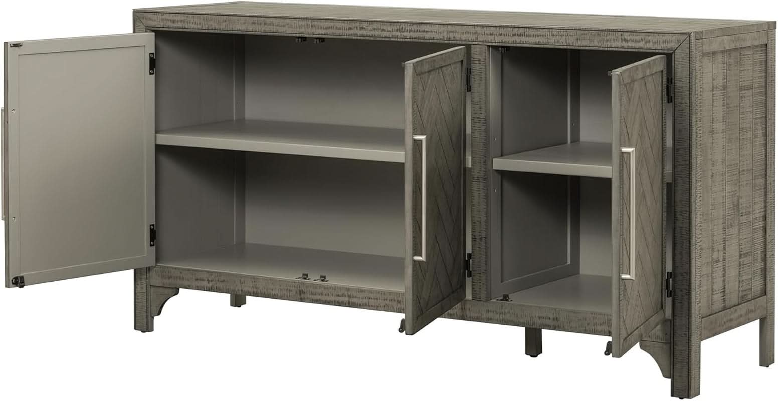 Gray Farmhouse Buffet Sideboard With 3 Doors And Storage
