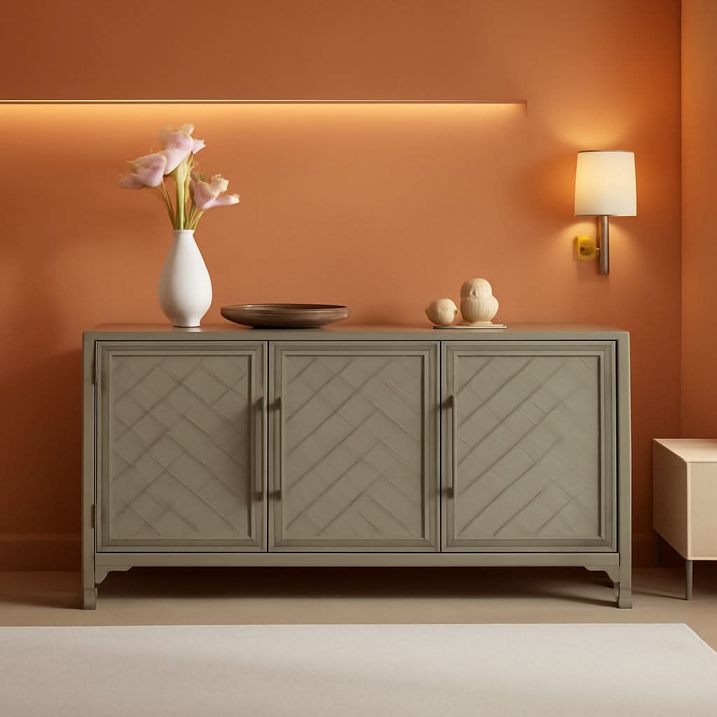 Gray Farmhouse Buffet Sideboard With 3 Doors And Storage