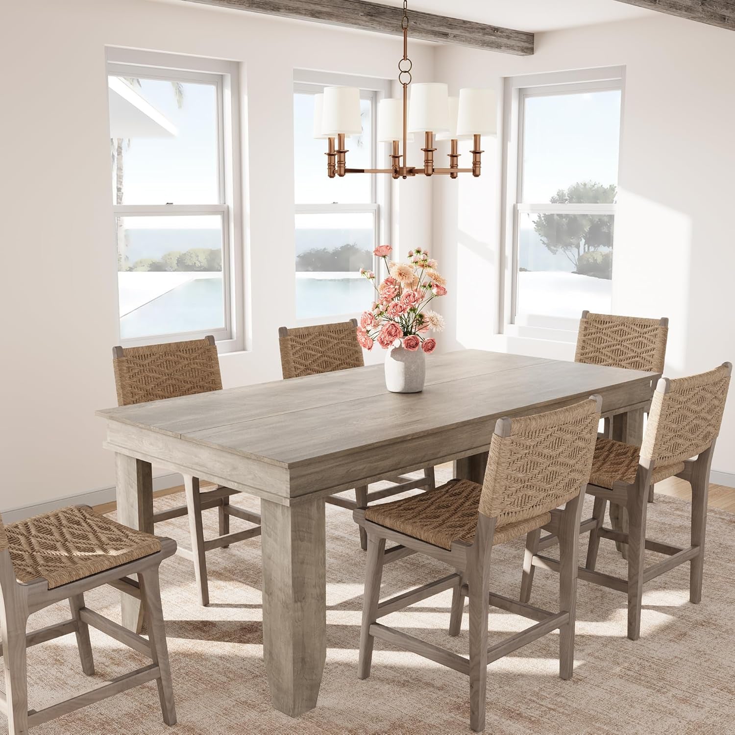 Gray Farmhouse Dining Table 71 Inch For Kitchen Dining Room