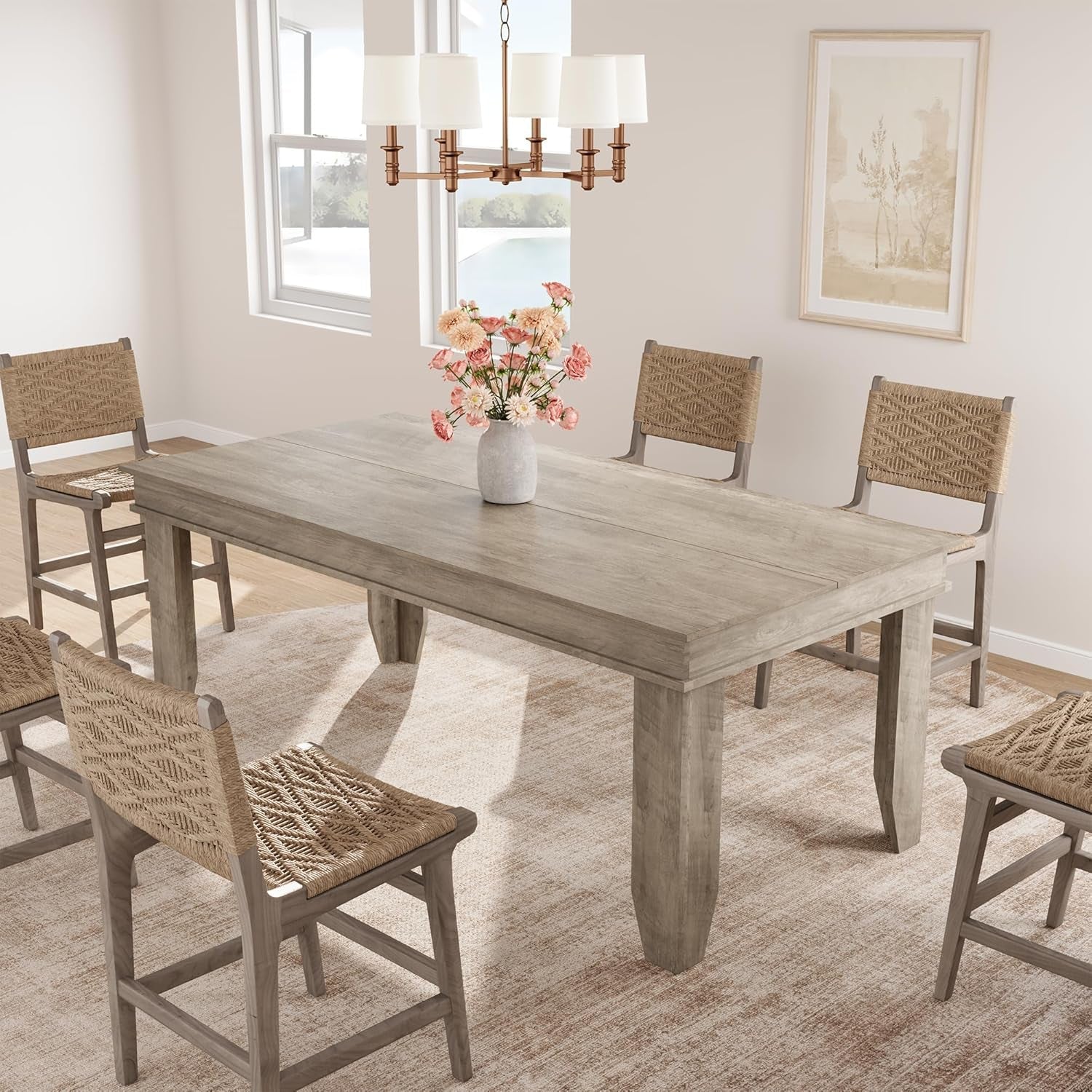 Gray Farmhouse Dining Table 71 Inch For Kitchen Dining Room