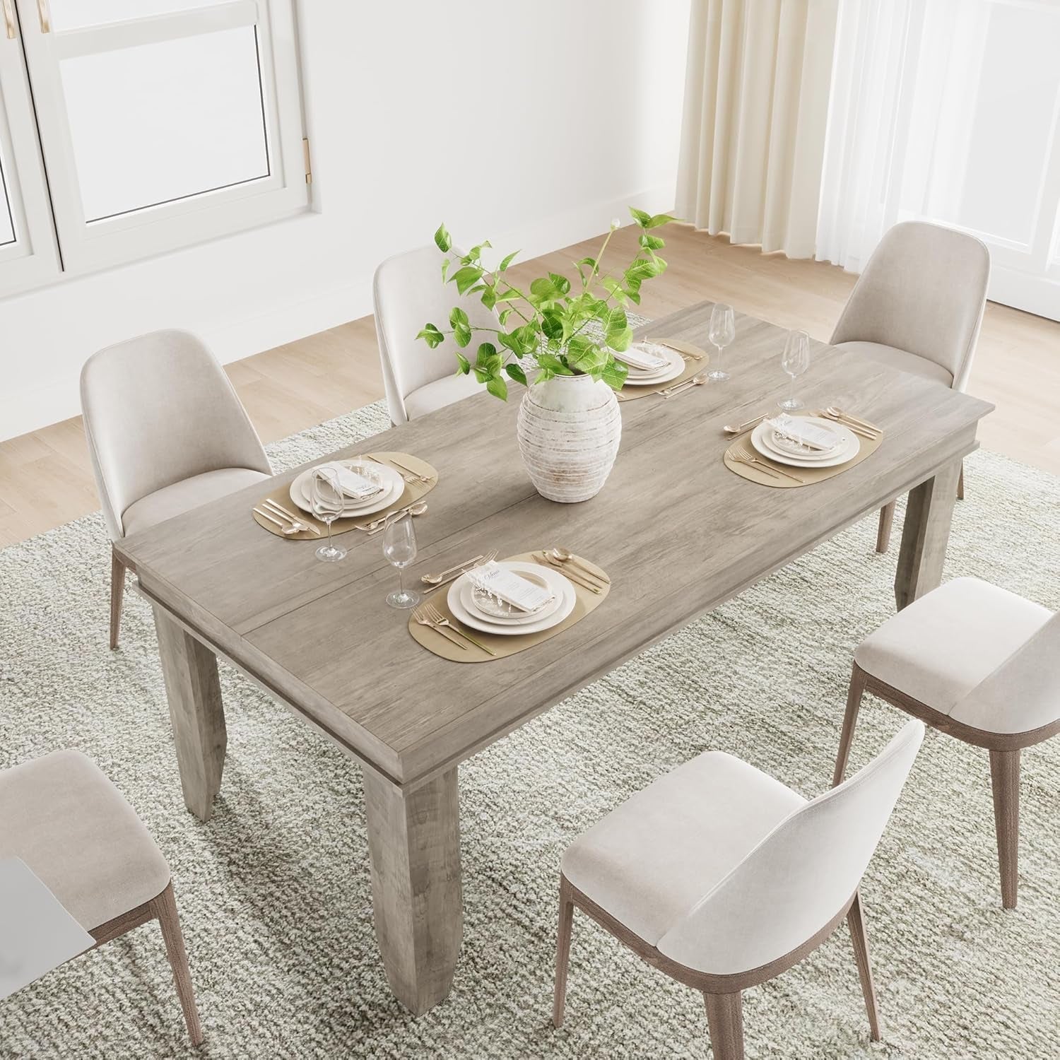 Gray Farmhouse Dining Table 71 Inch For Kitchen Dining Room