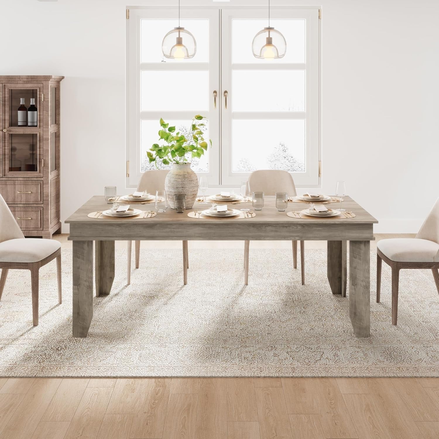 Gray Farmhouse Dining Table 71 Inch For Kitchen Dining Room
