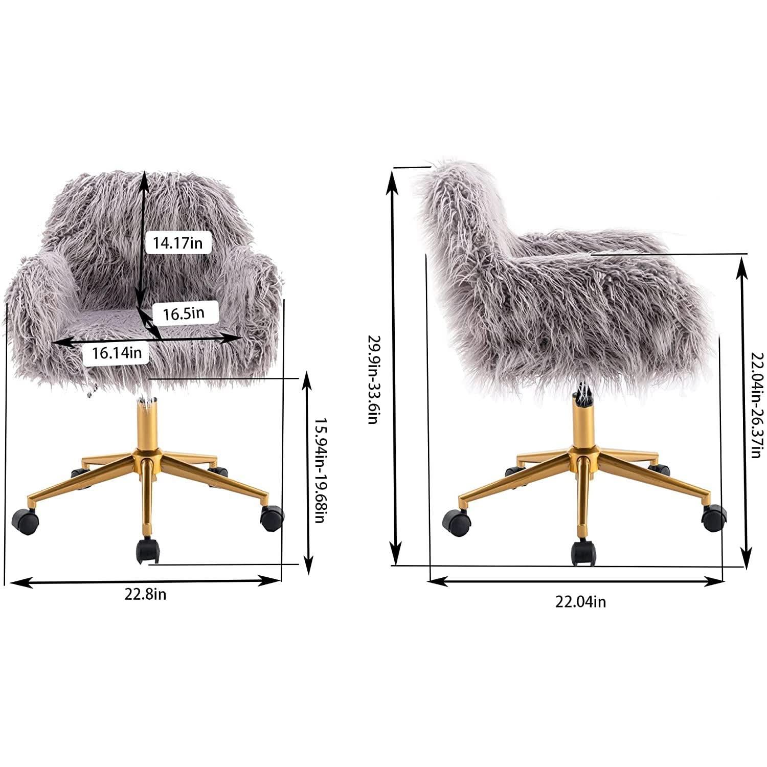 Gray Faux Fur Swivel Office Chair For Home Office Desk