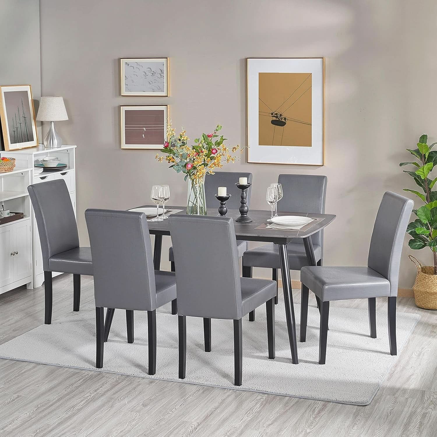 Gray Faux Leather Dining Chairs Set Of 4 With Waterproof Surface