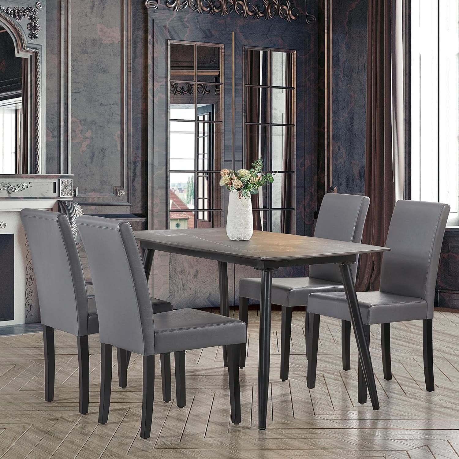 Gray Faux Leather Dining Chairs Set Of 4 With Waterproof Surface