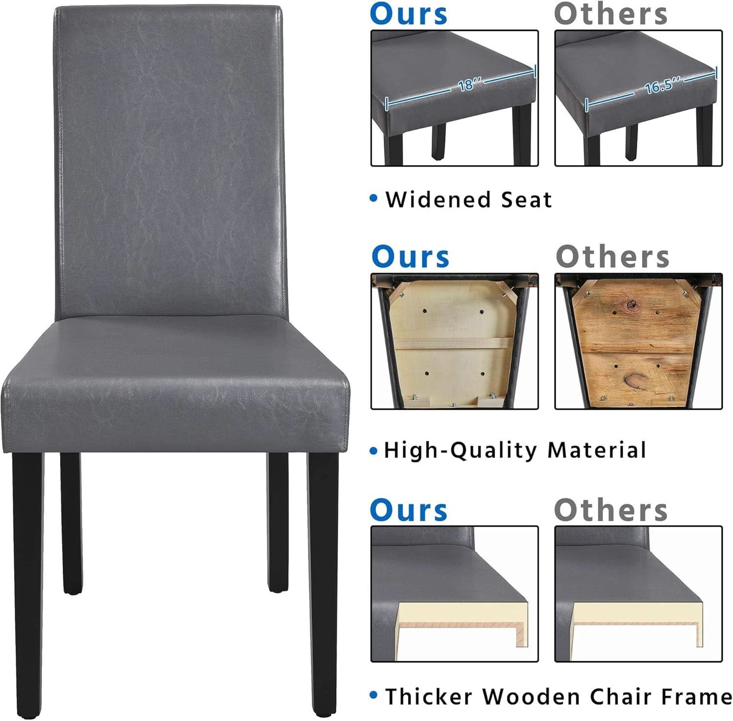 Gray Faux Leather Dining Chairs Set Of 4 With Waterproof Surface