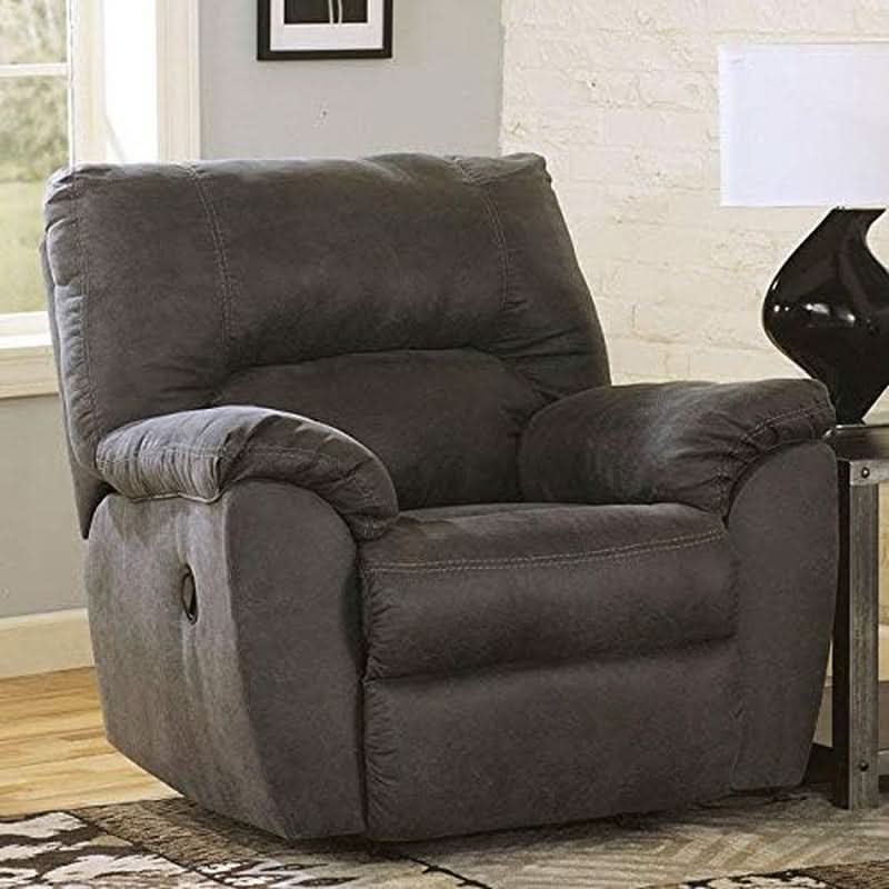 Gray Faux Leather Manual Rocker Recliner Chair Standard