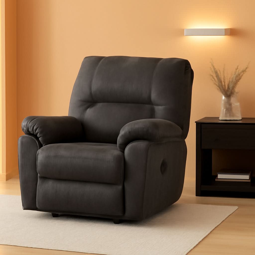 Gray Faux Leather Manual Rocker Recliner Chair Standard