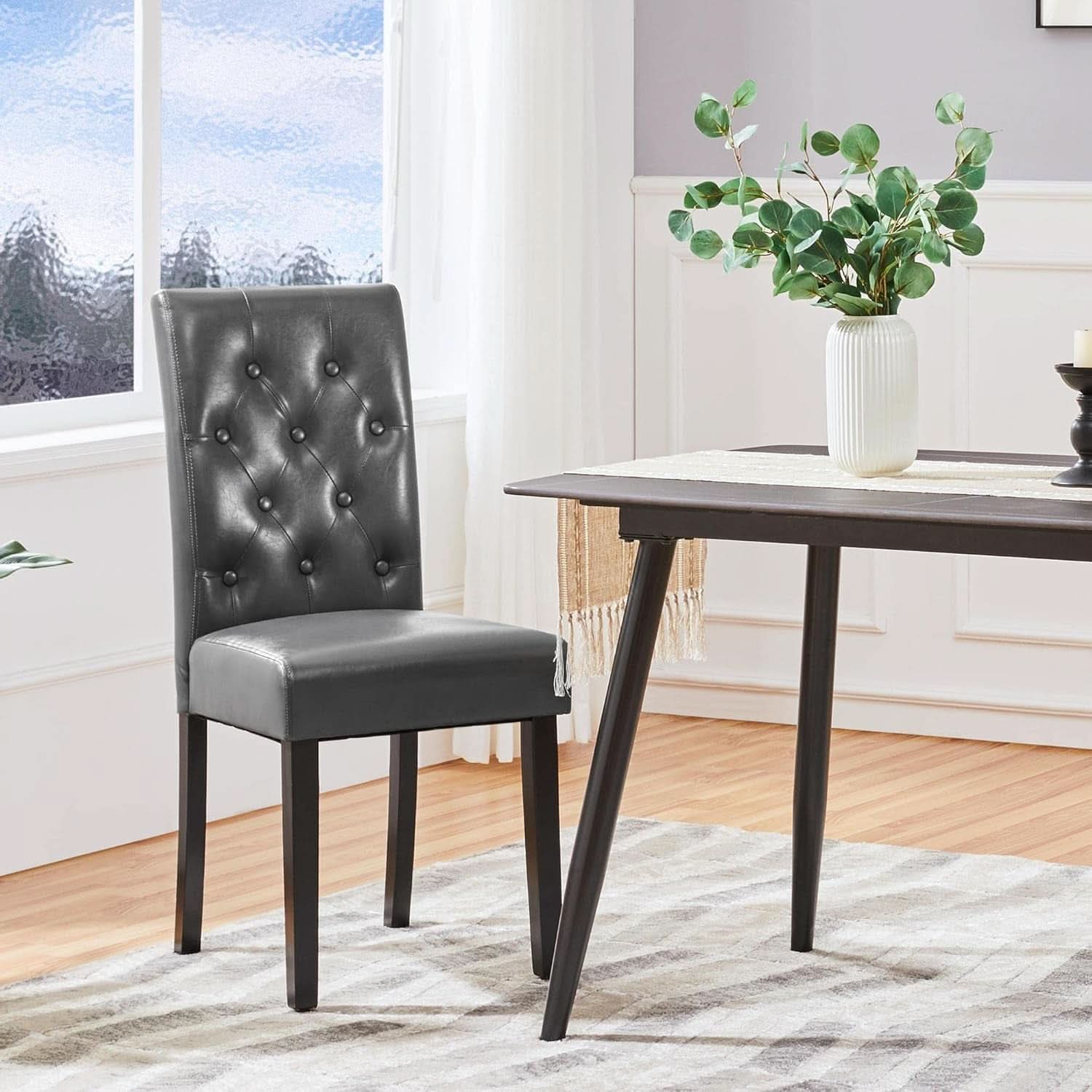 Gray Faux Leather Parsons Dining Chairs Set Of 2 High Back