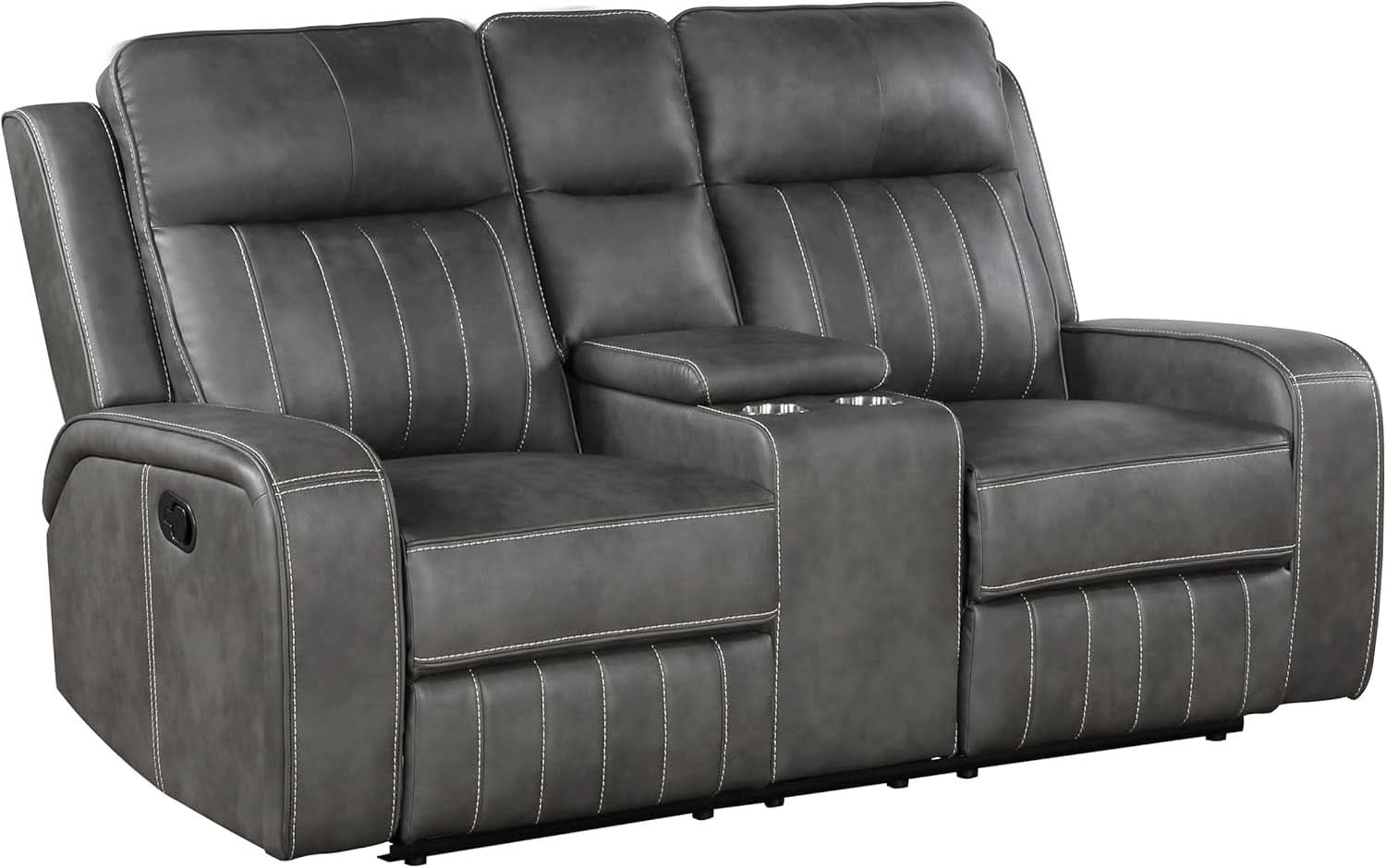 Gray Faux Leather Reclining Loveseat With Manual Recline