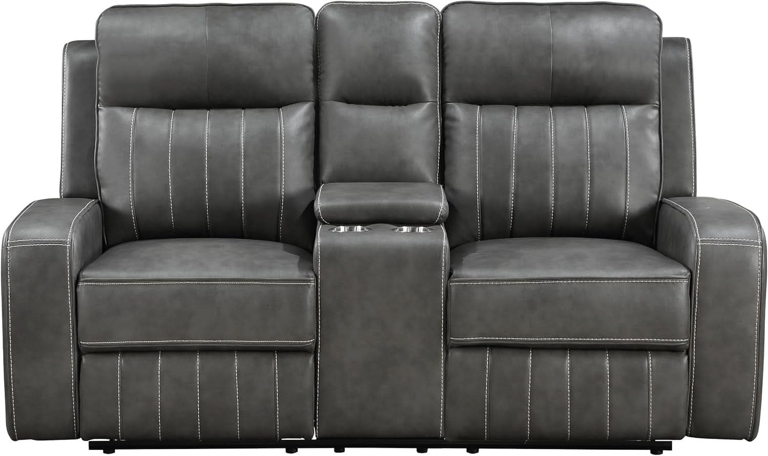 Gray Faux Leather Reclining Loveseat With Manual Recline