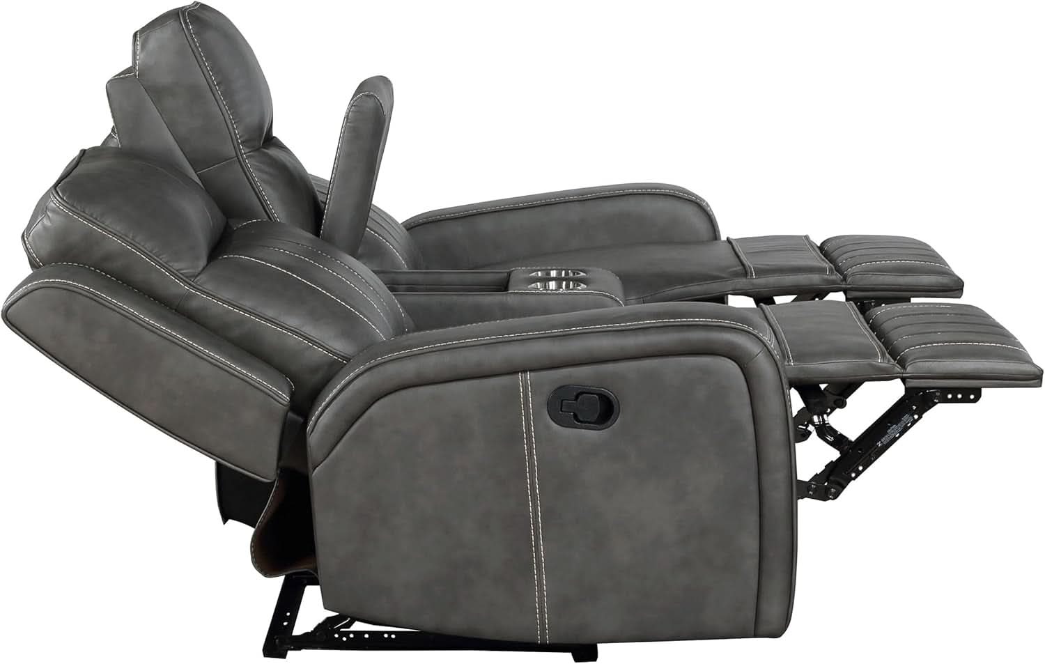 Gray Faux Leather Reclining Loveseat With Manual Recline