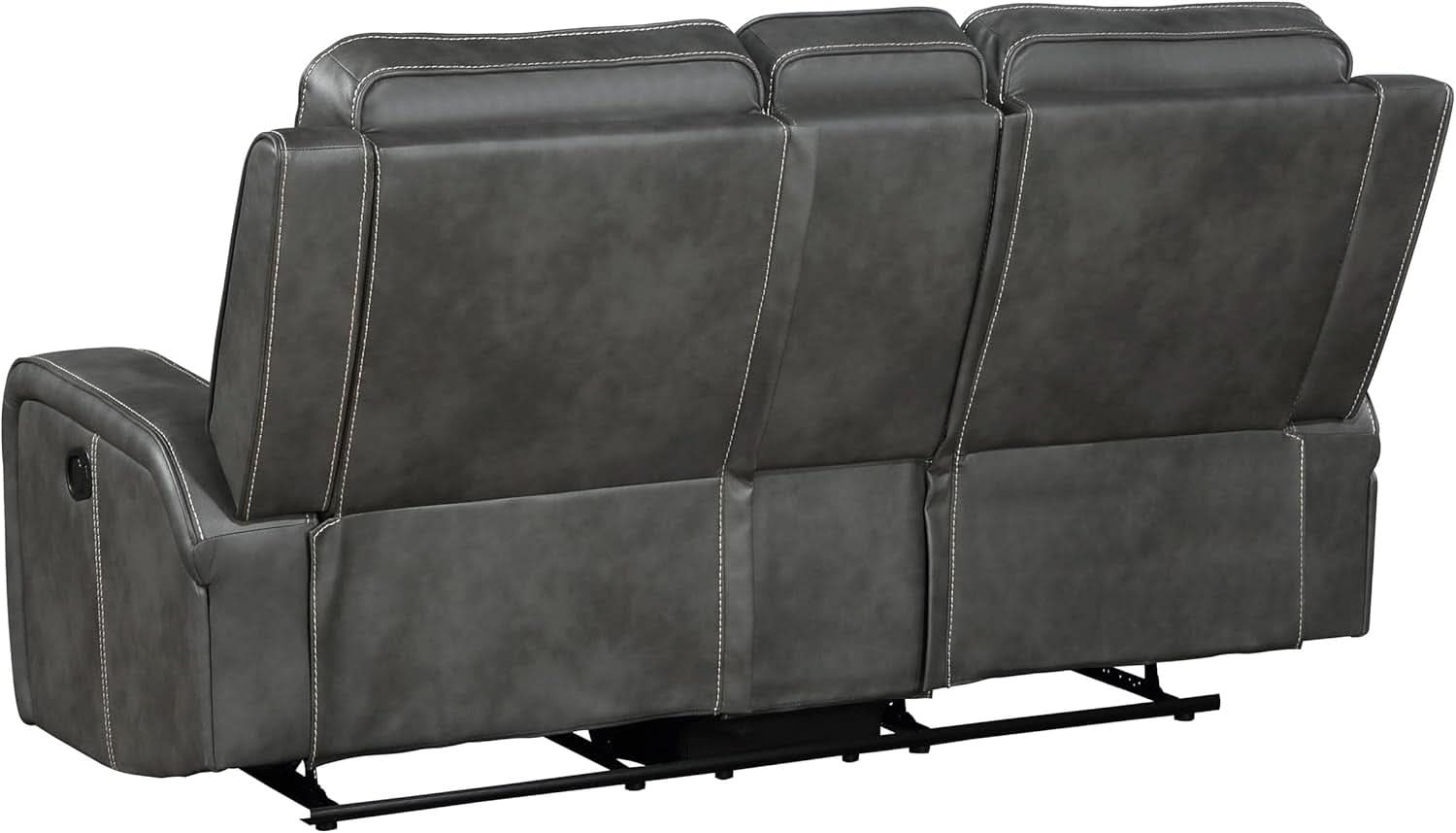 Gray Faux Leather Reclining Loveseat With Manual Recline