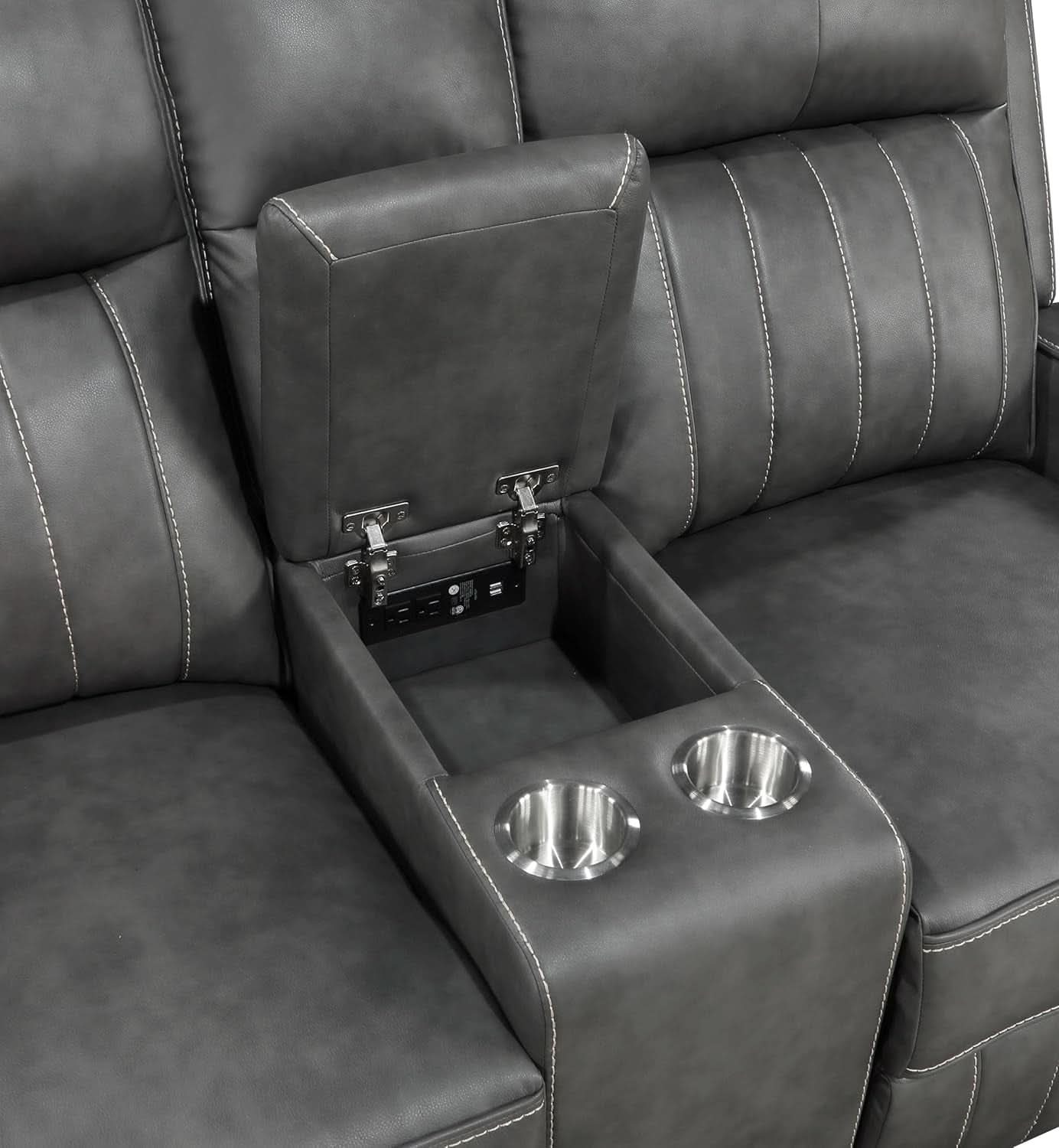 Gray Faux Leather Reclining Loveseat With Manual Recline