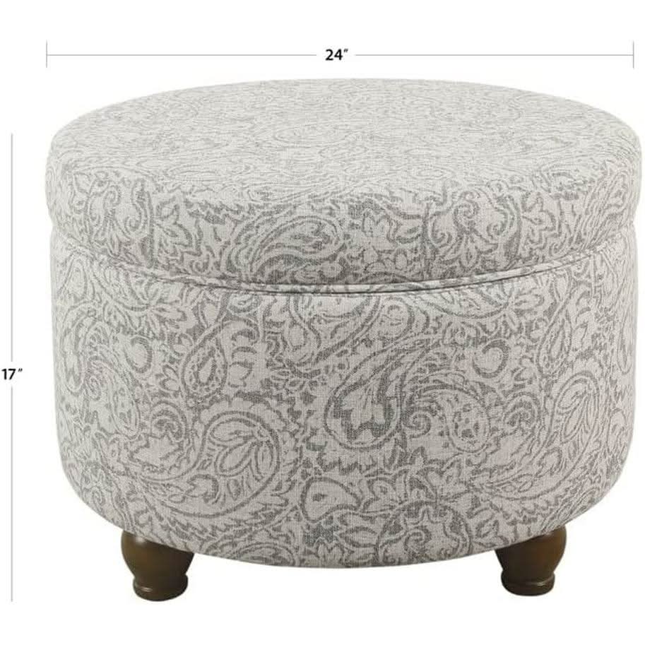 Gray Floral Storage Ottoman Large Round For Living Room