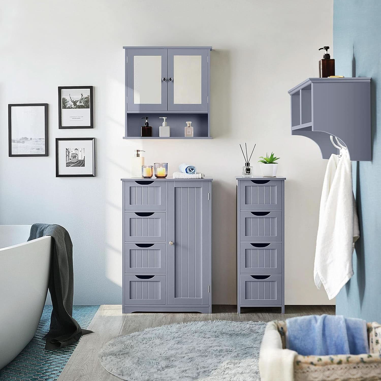 Gray Freestanding Bathroom Floor Cabinet With 4 Drawers