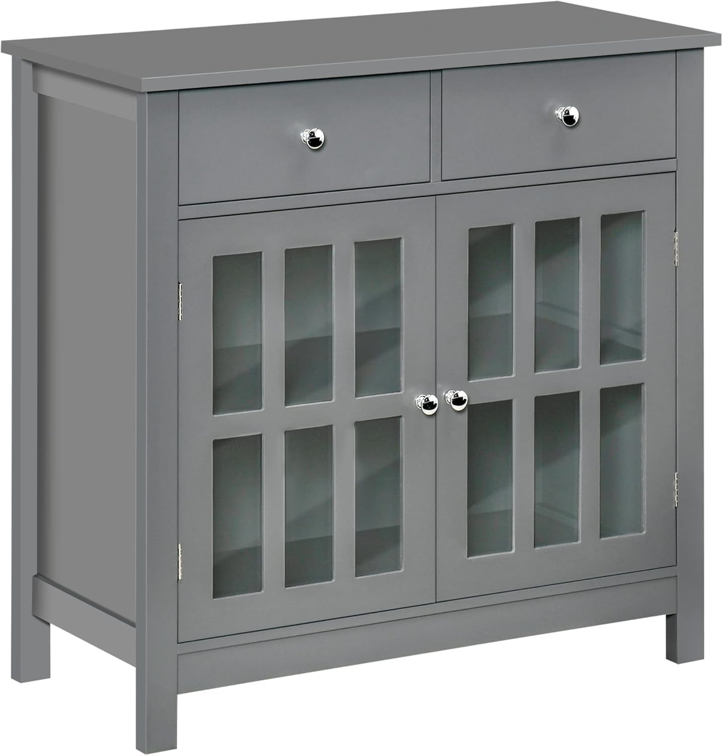 Gray Glass Door Kitchen Cabinet With Drawers And Shelf