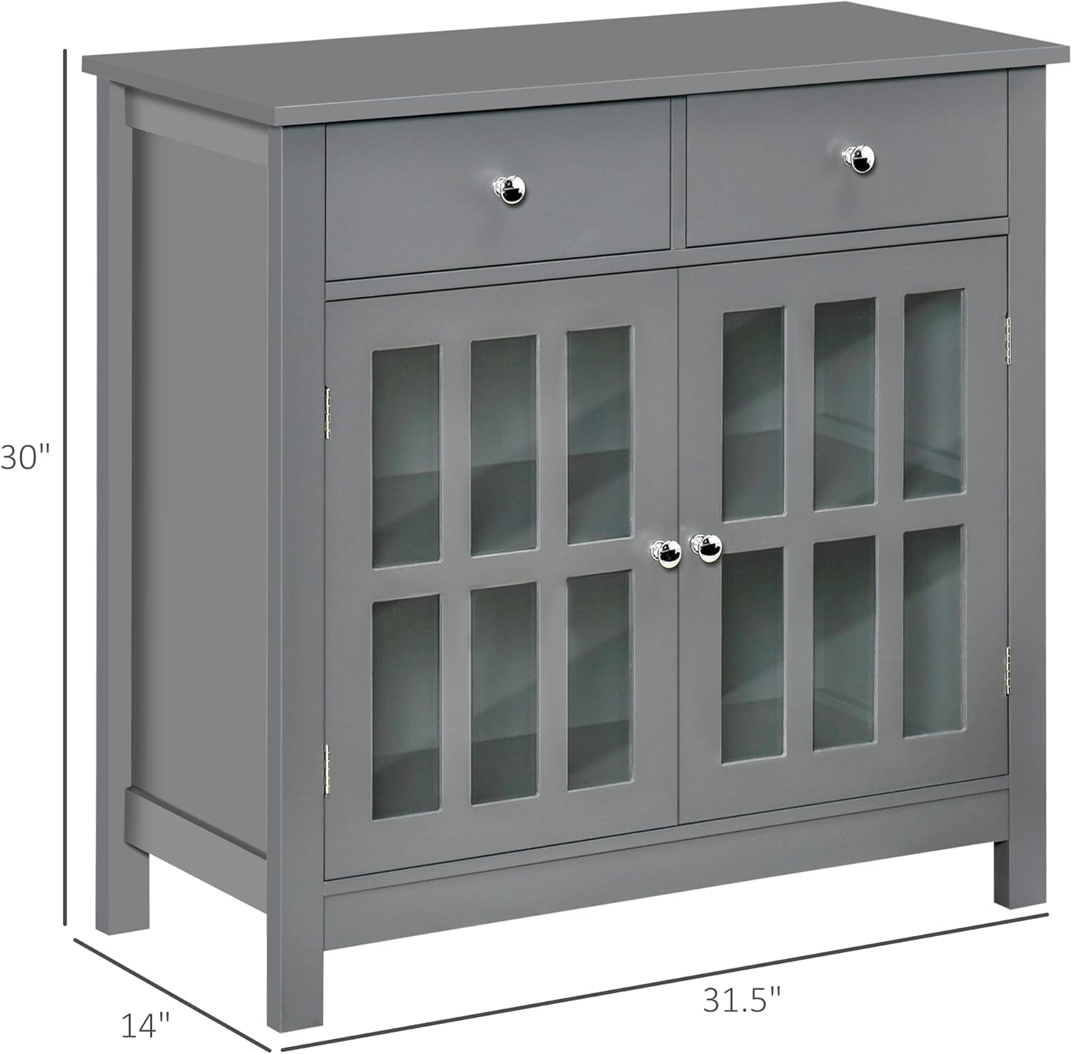 Gray Glass Door Kitchen Cabinet With Drawers And Shelf