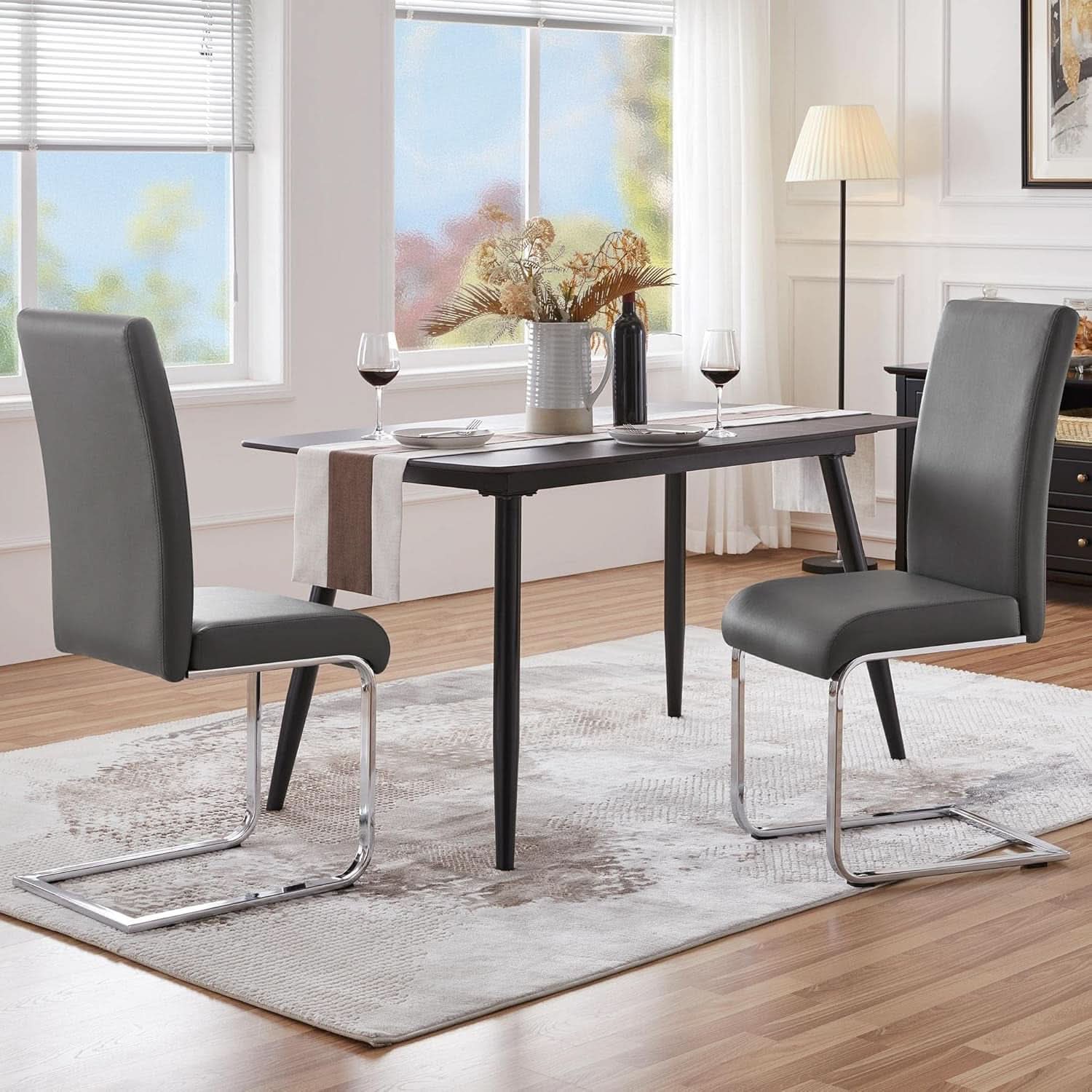 Gray High Back Leather Dining Chairs Set Of 2 For Kitchen