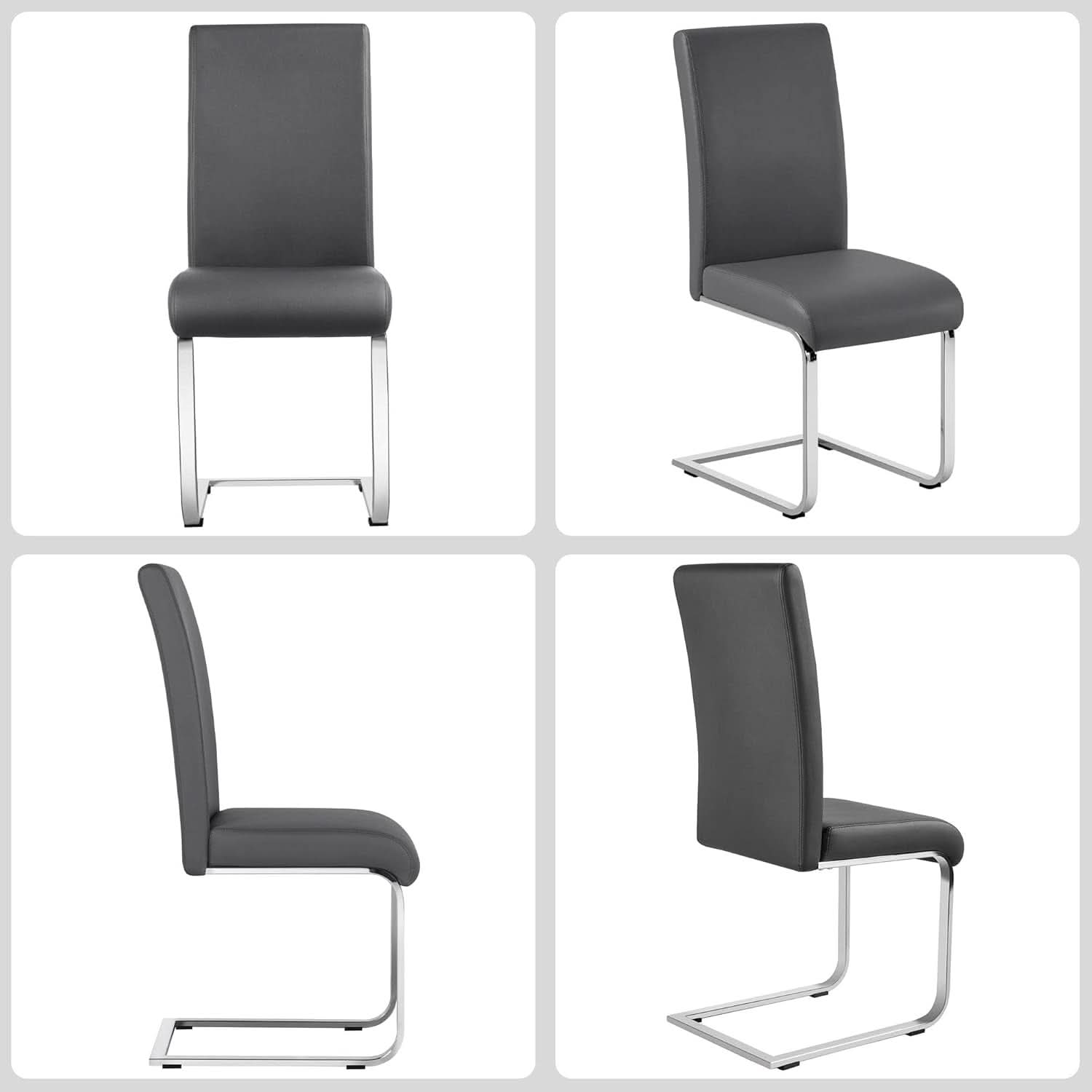 Gray High Back Leather Dining Chairs Set Of 2 For Kitchen