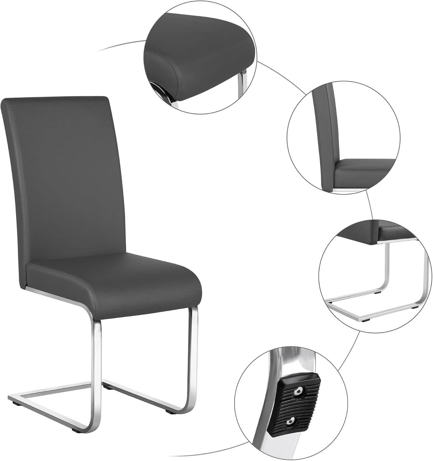 Gray High Back Leather Dining Chairs Set Of 2 For Kitchen