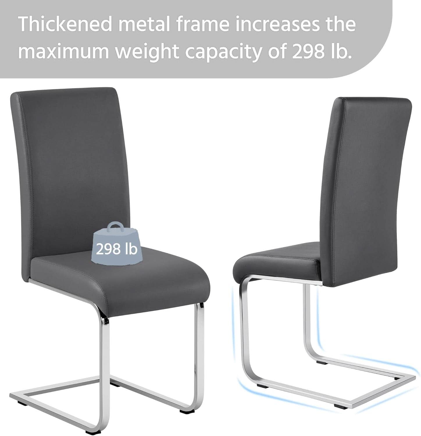 Gray High Back Leather Dining Chairs Set Of 2 For Kitchen