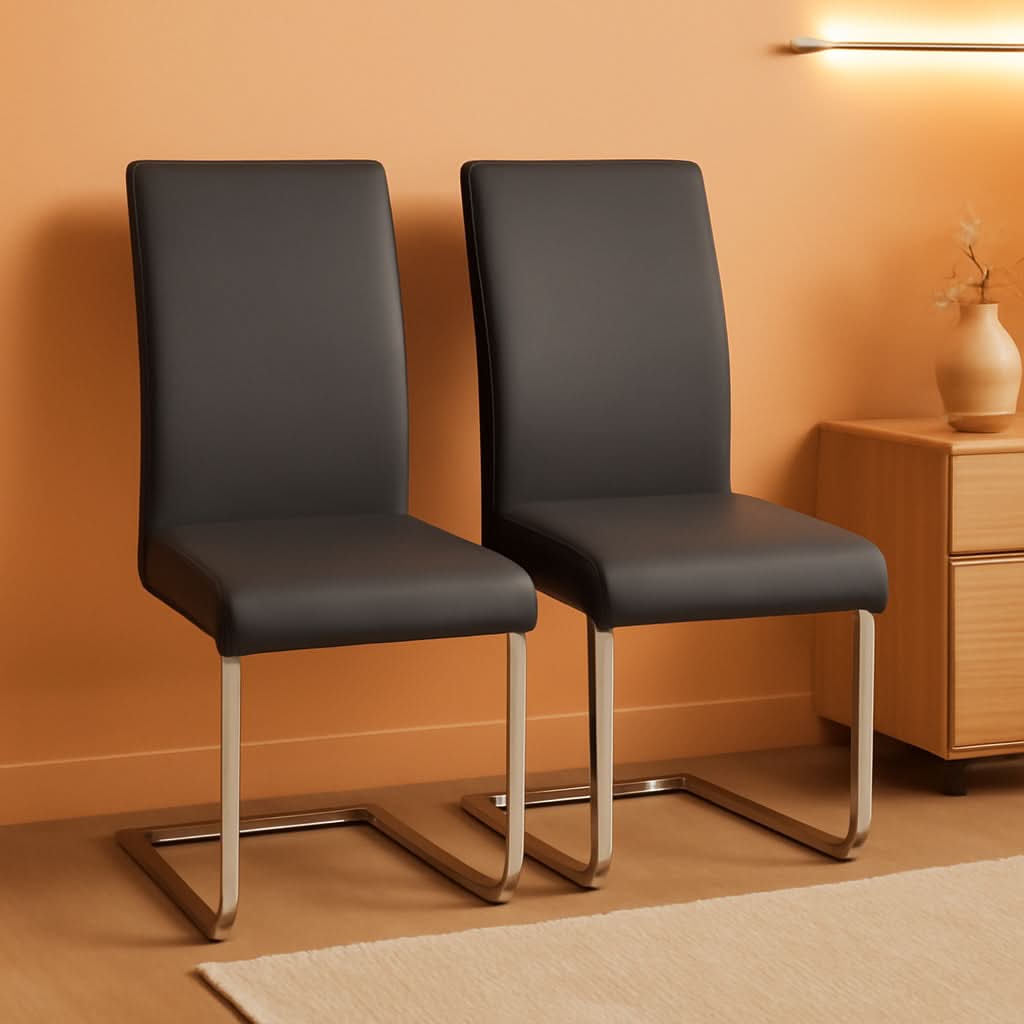 Gray High Back Leather Dining Chairs Set Of 2 For Kitchen