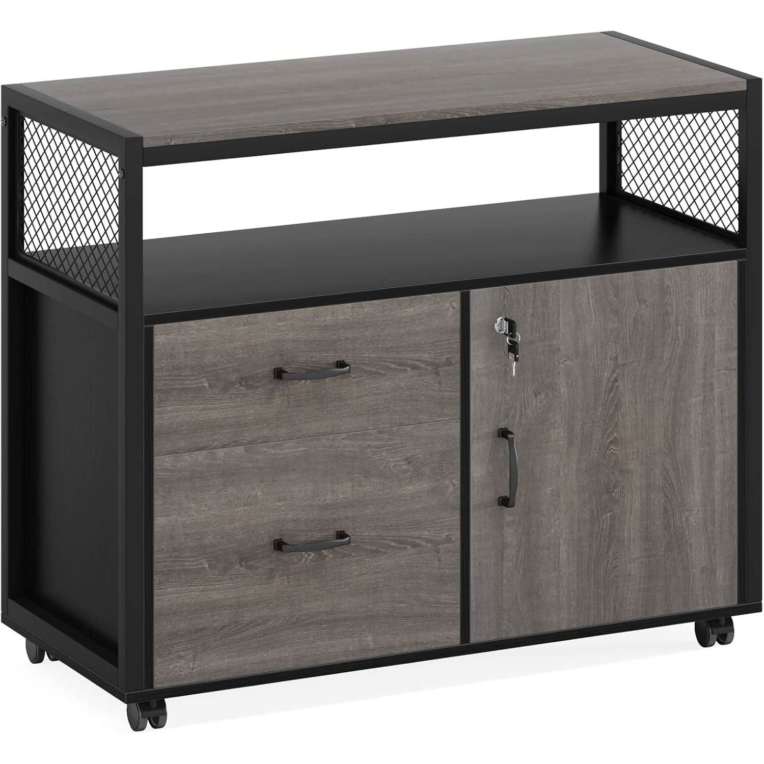 Gray L-Shaped Desk 55 Inch With Storage Cabinet For Office