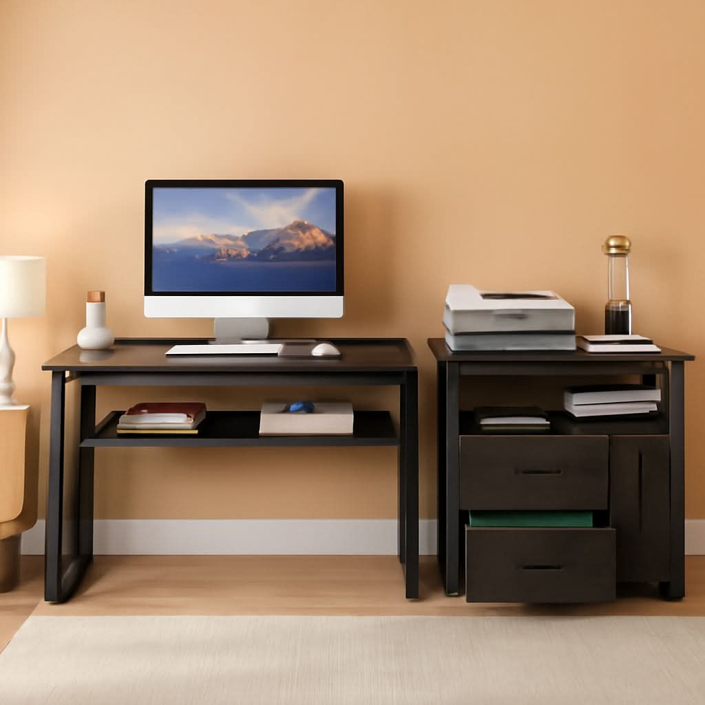 Gray L-Shaped Desk 55 Inch With Storage Cabinet For Office