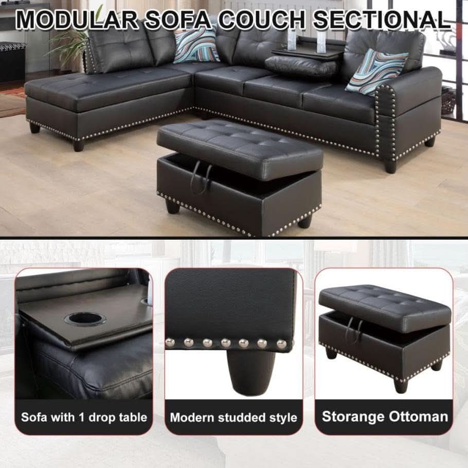 Gray L Shaped Sectional Sofa With Cup Holders And Chaise