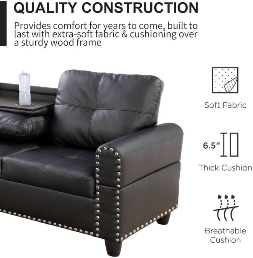 Gray L Shaped Sectional Sofa With Cup Holders And Chaise