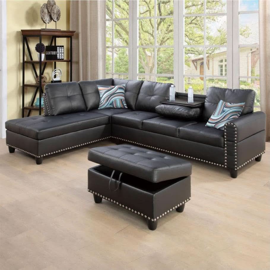 Gray L Shaped Sectional Sofa With Cup Holders And Chaise