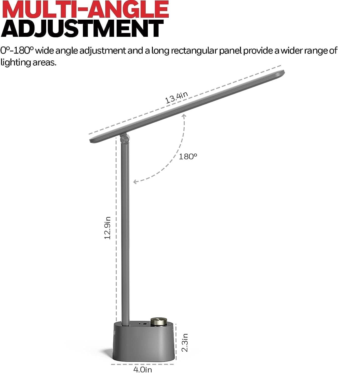 Gray LED Desk Lamp With Stepless Dimming And USB A And C