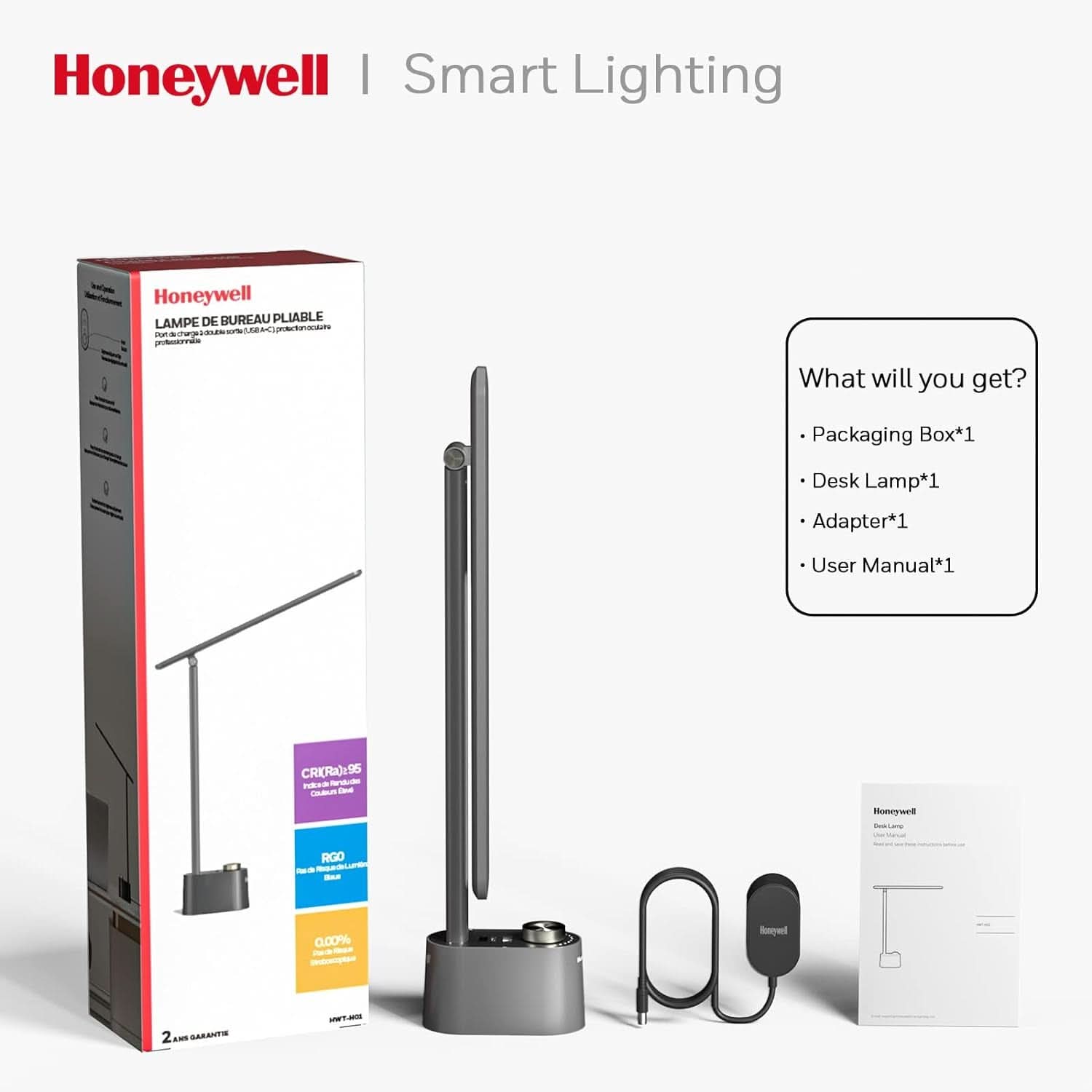 Gray LED Desk Lamp With Stepless Dimming And USB A And C