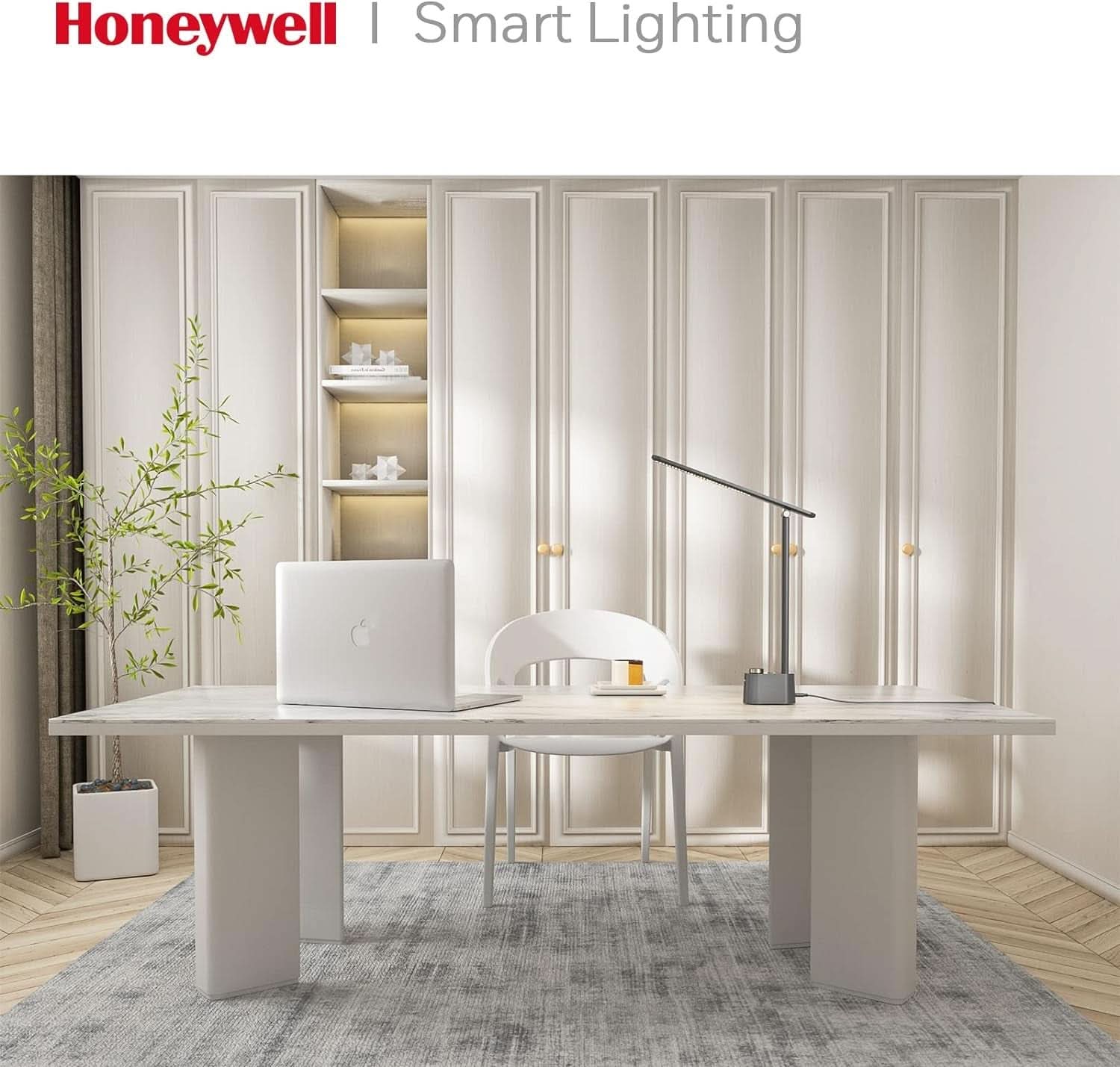 Gray LED Desk Lamp With Stepless Dimming And USB A And C