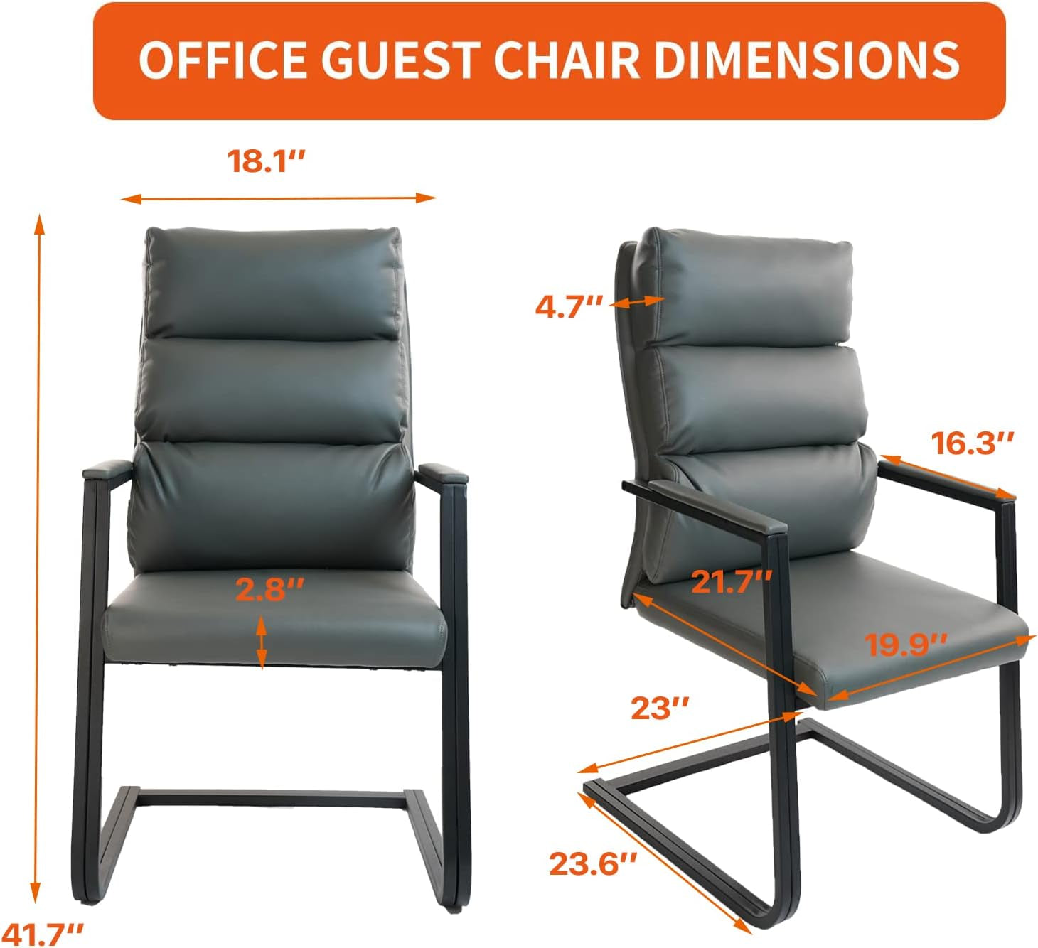 Gray Leather Big And Tall Guest Chair Set Of 2 Sled Base