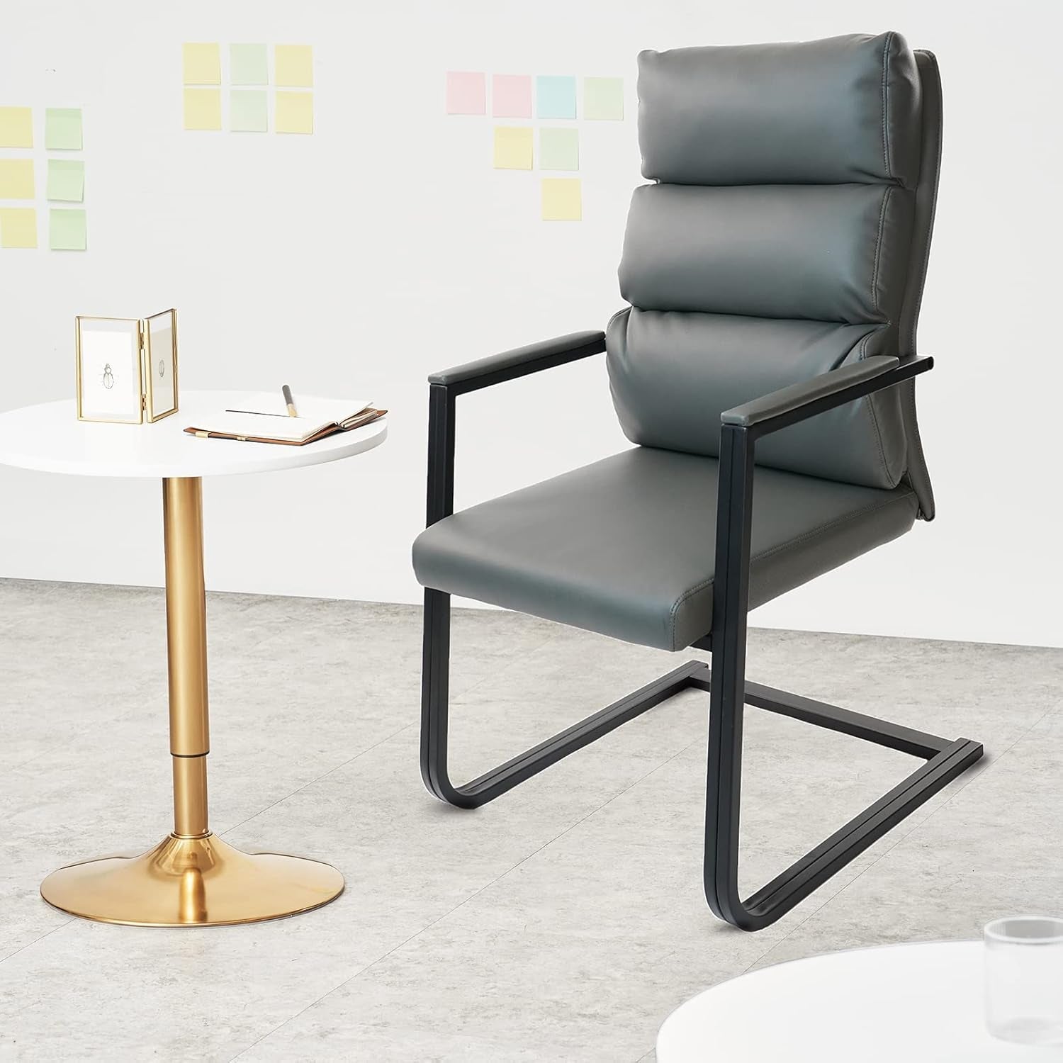 Gray Leather Big And Tall Guest Chair Set Of 2 Sled Base