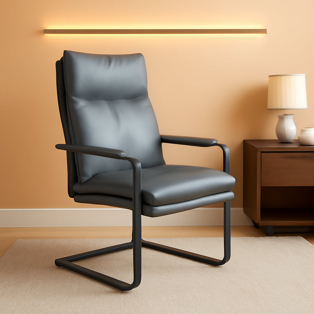 Gray Leather Big And Tall Guest Chair Set Of 2 Sled Base