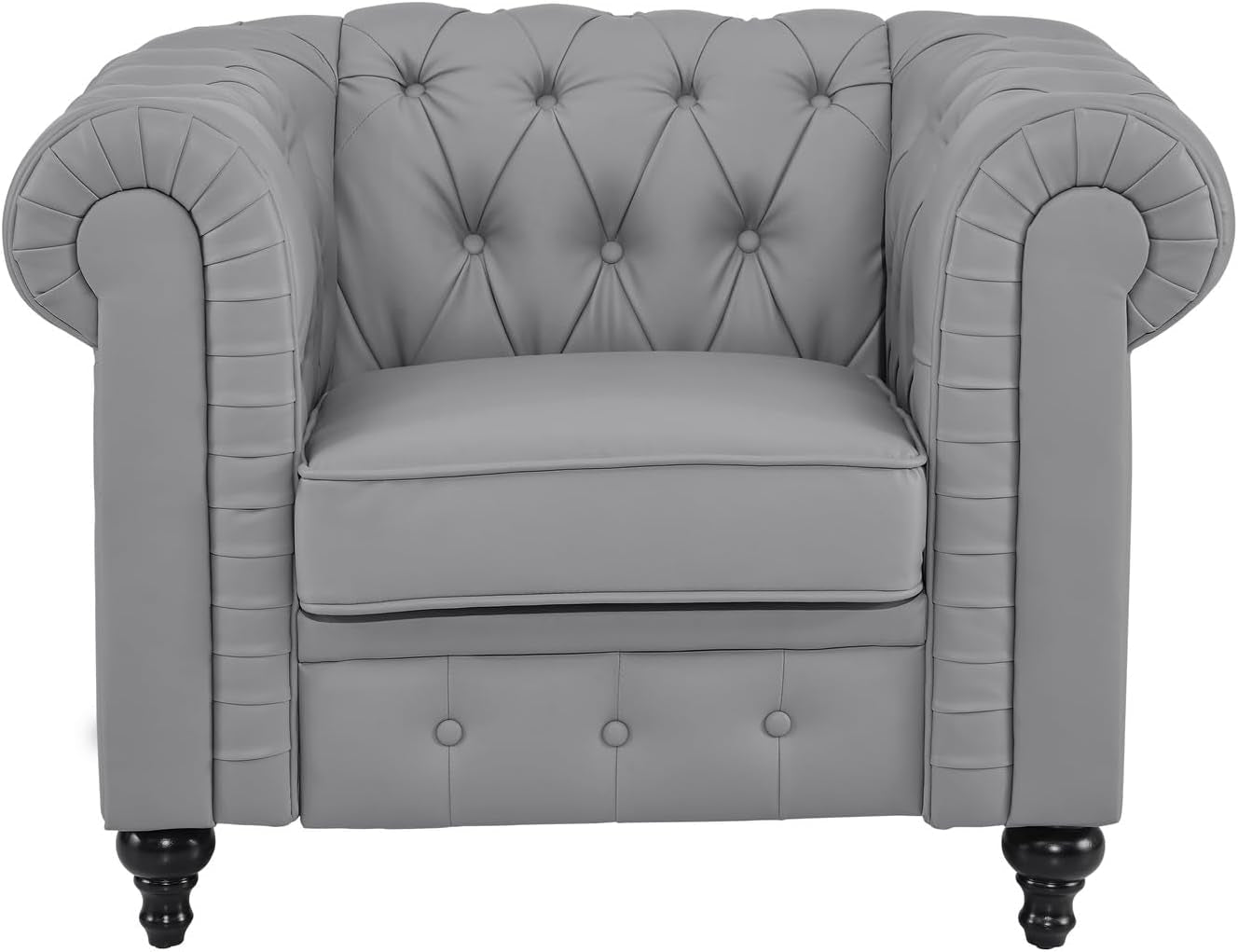 Gray Leather Chesterfield Sofa Set 3 Piece For Living Room