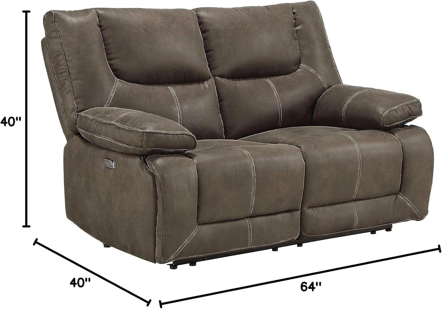 Gray Leather Reclining Loveseat With USB Charging Ports