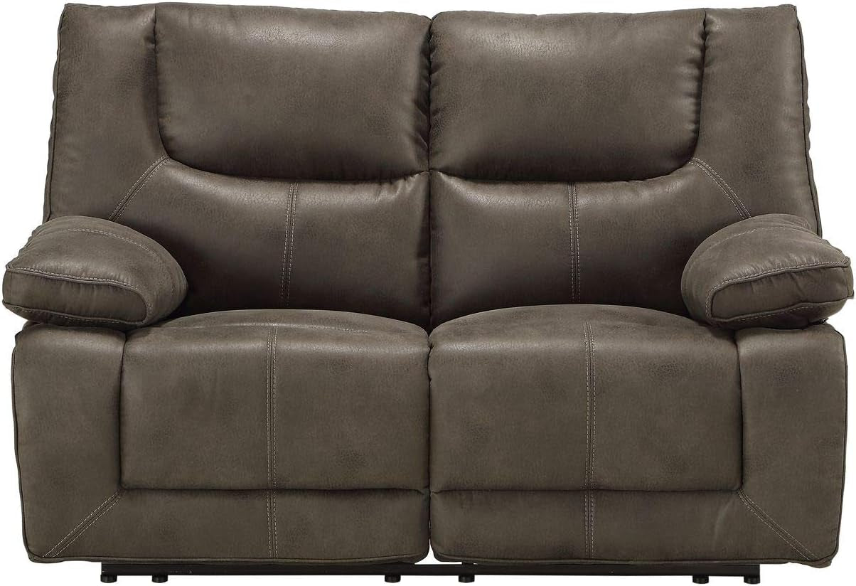 Gray Leather Reclining Loveseat With USB Charging Ports