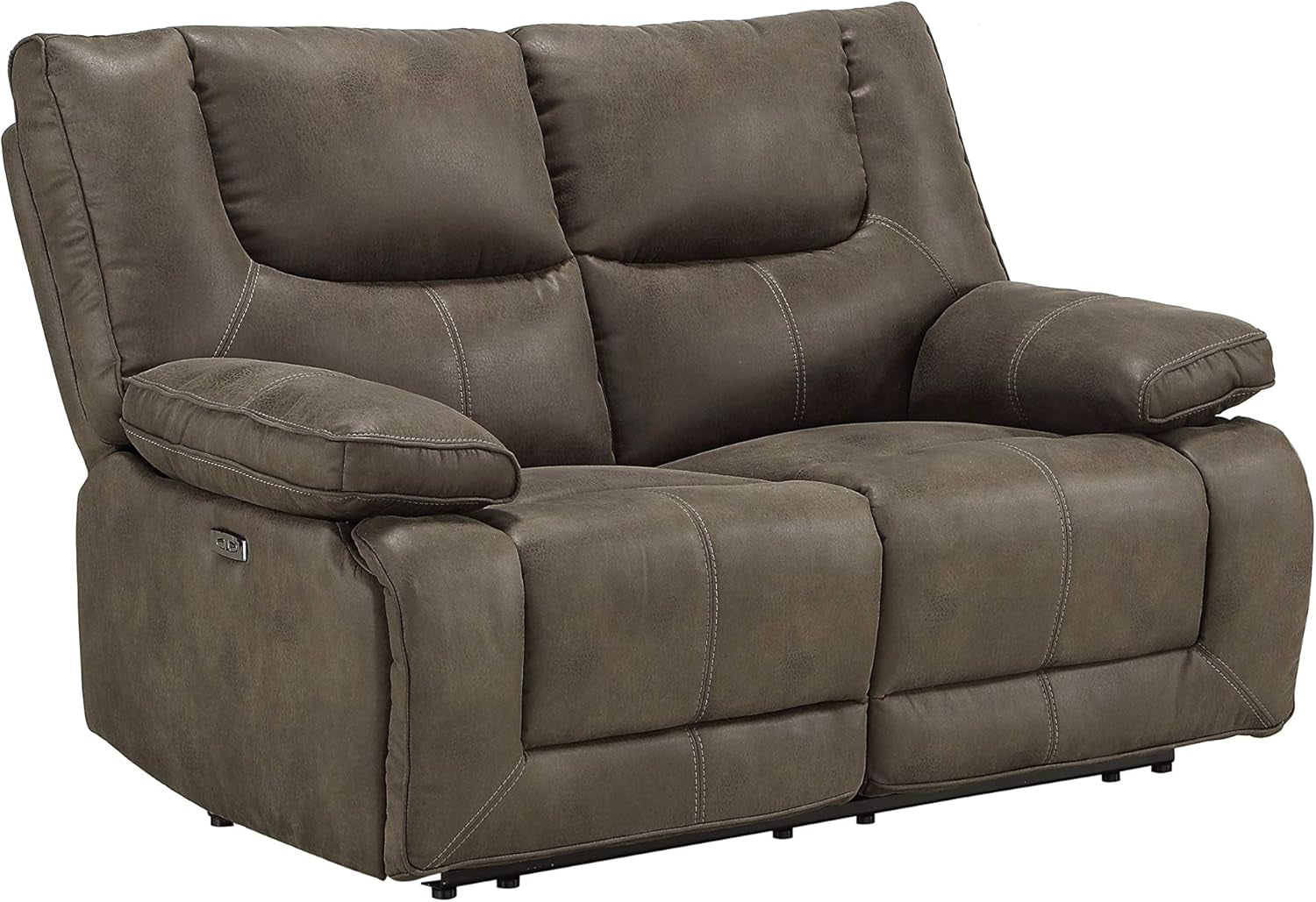 Gray Leather Reclining Loveseat With USB Charging Ports