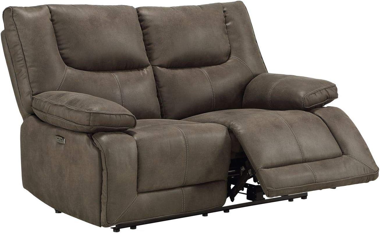 Gray Leather Reclining Loveseat With USB Charging Ports